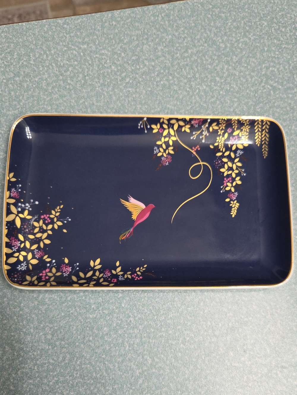 Sara Miller Elegant Navy Hummingbird Decorative Tray